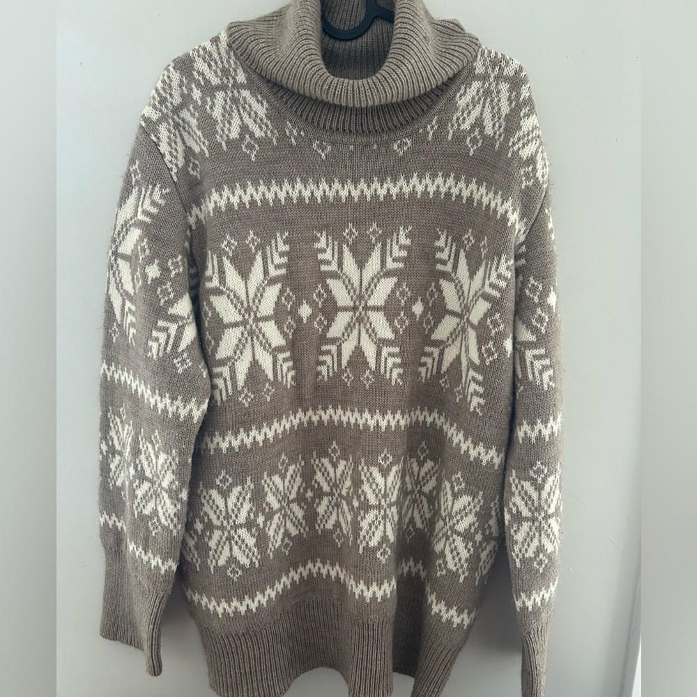 Alfred Sung Wool Blend  Turtleneck Sweater XL beige snowflakes